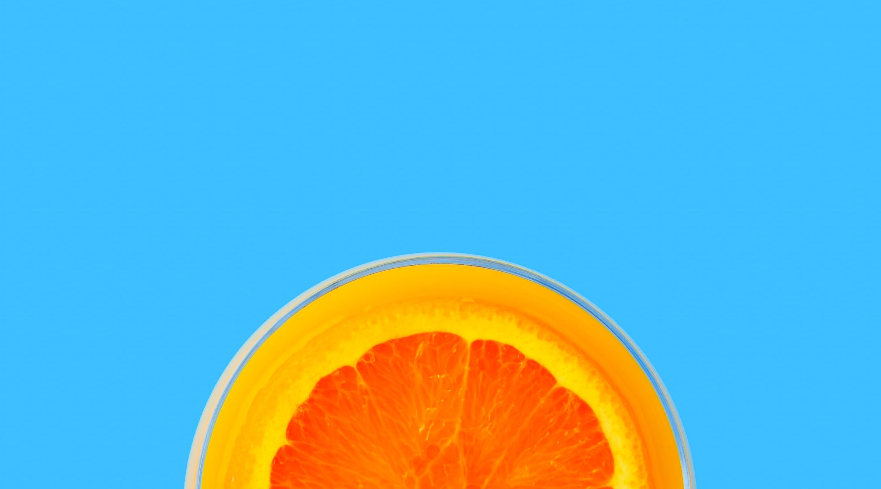 split orange on a blue background